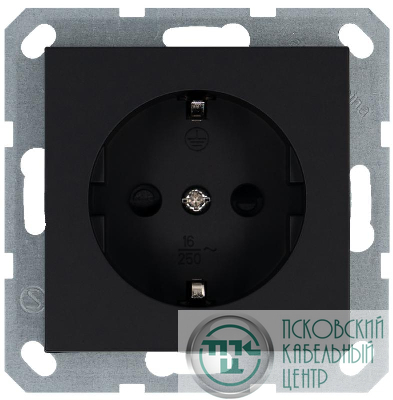 Розетка 1-м Shuko 16А IP20 с заземл. защ. шторки механизм черн. матов. soft touch Jasmart G5501PB