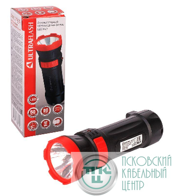 Фонарь аккумуляторный LED3849 1 LED 2 режима 220В аккум. SLA пластик черн. Ultraflash 14931
