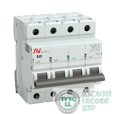 Выключатель автоматический модульный 4п B 20А 6кА AV-6 AVERES EKF mcb6-4-20B-av
