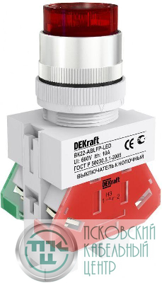 Выключатель кнопочный LED ABLFP ВК-22 d22мм 220В красн. DEKraft 25027DEK