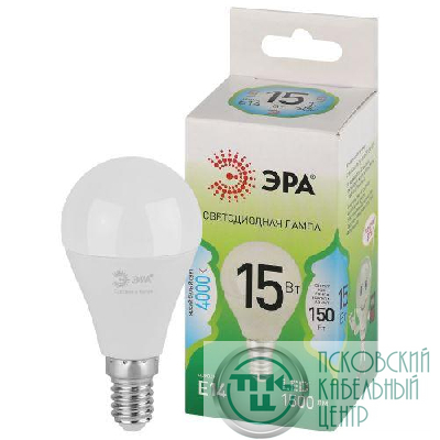 Лампа светодиодная GREEN LINE P45-15W-840-E14 GL 15Вт шар 4000К яркий свет бел. E14 Эра Б0067045