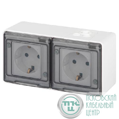 Розетка Эксперт 11-2503-01 2х2P+E гориз. IP55 16А-250В ОУ бел. Эра Б0063264