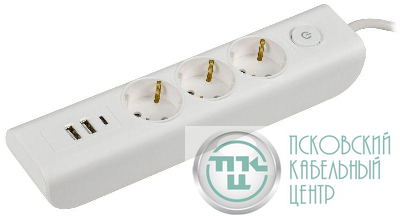 Удлинитель 3х2м с заземл. 16А 250В MODERN У03В с выкл. USBх3 (type-Aх2шт + type-Cх1шт) ПВС 3х1 бел. IEK WYP12-16-03-02-ZKU-K01