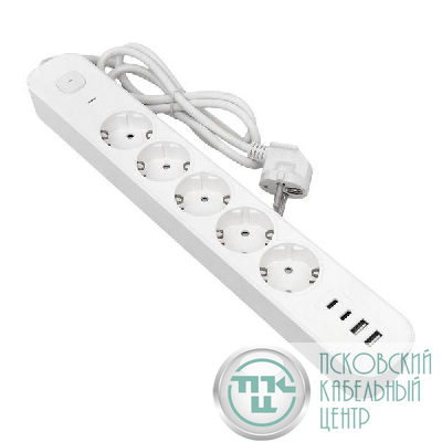 Удлинитель 5х5м IP20 2USB 2.4А+2type-C LUX 1.5кв.мм EKF UBA-LUX-505-TC