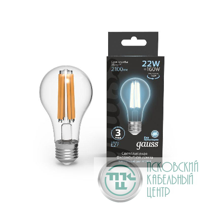 Лампа светодиодная филаментная Black Filament 22Вт A70 грушевидная 4100К нейтр. бел. E27 2100лм GAUSS 102902222