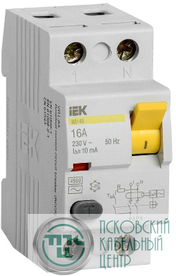 Выключатель дифференциального тока (УЗО) 2п 16А 10мА тип AC ВД1-63 KARAT IEK MDV10-2-016-010
