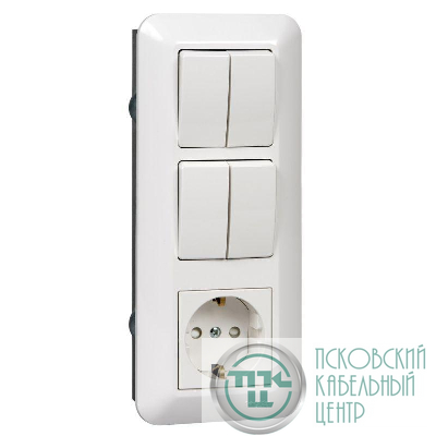 Блок СП Blanca / Прима (розетка с заземл. + 2-кл. + 2-кл. выкл.) (розн. упак.) бел. SE BK2VR-008B-BI