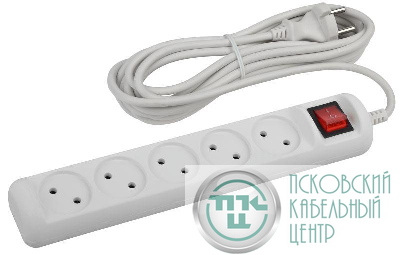 Удлинитель 5х3м без заземл. 10А IP20 U-5s-3m-2х1 ПВС 2х1 с выкл. Эра Б0044056