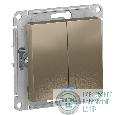 Выключатель 2-кл. СП AtlasDesign 10А IP20 (сх. 5а) 10AX с подсветкой механизм шампань SE ATN000553