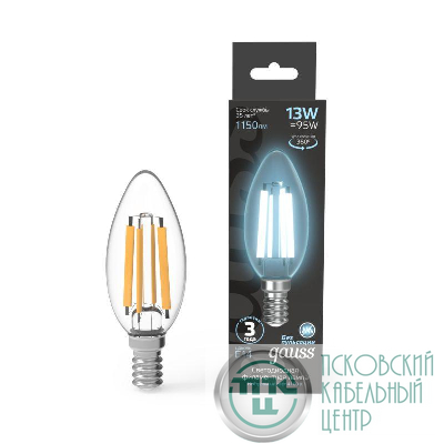 Лампа светодиодная филаментная Black Filament 13Вт свеча 4100К нейтр. бел. E14 1150лм GAUSS 103801213