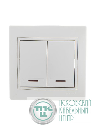 Выключатель 2-кл. СП Mira 10А IP20 с подсветкой с бел. вставкой бел. LEZARD 701-0202-112