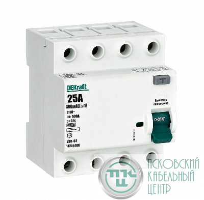 Выключатель дифференциального тока (УЗО) 4п 25А 300мА тип AC 6кА УЗО-03 DEKraft 14249DEK