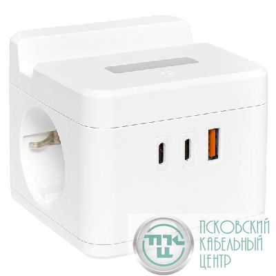 Удлинитель "Куб" 2х1.3м USB + 2Type C с быстрой зарядкой подставкой под телефон и ночником 1кв.мм EKF UBA-CUB-2-FC