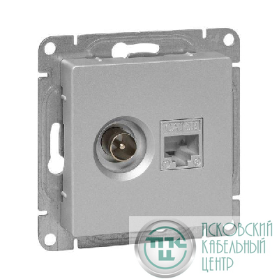 Розетка телевизионная + компьютерная СП Эпика TV + RJ45 кат.5 механизм алюм. EKF UP1-SOA-TV+RJ