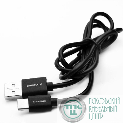 Кабель USB-Type C 2А 1м зарядка + передача данных черн. (пакет) ERGOLUX 15089