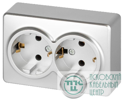 Розетка 2-м ОП Эксперт 11-2205-03 16А IP20 250В 2х2P+E Schuko с заземл. алюм. Эра Б0063046