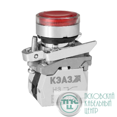 Кнопка КМЕ4611мЛС-24В-красный-1но+1нз-цилиндр-индикатор-IP65 КЭАЗ 291154