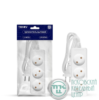 Удлинитель 3х1.5м без заземл. 10А 2х0.75 TOKOV ELECTRIC TKE-C01-BU3-1.5-075
