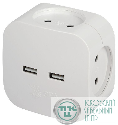 Разветвитель электрический SP-4-USB-W на 4 розетки 220В+ 2xUSB 2400мА без заземл 10А бел. Эра Б0049532