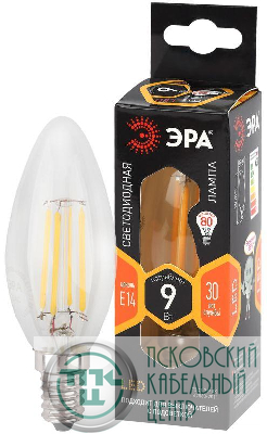 Лампа светодиодная филаментная F-LED B35-9w-827-E14 B35 9Вт свеча E14 тепл. бел. ЭРА Б0046991