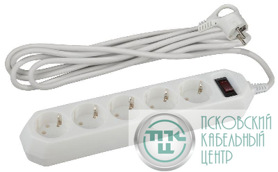 Удлинитель с сетевым фильтром 5х3м с заземл. 10А IP20 USF-5es-3m-W ПВС 3х0.75 с выкл. бел. Эра Б0019033