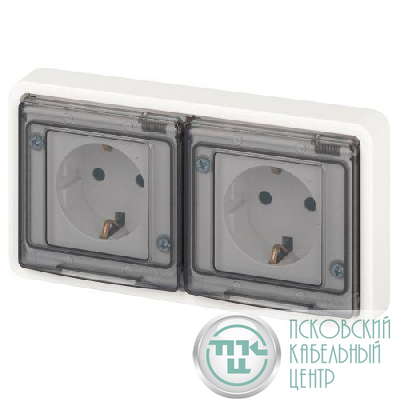 Розетка Эксперт 11-2523-01 2х2P+E гориз. IP55 16А-250В СУ бел. Эра Б0063276