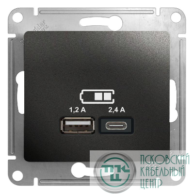 Розетка USB Glossa тип A+C 5В/2.4А 2х5В/1.2А механизм антрацит SE GSL000739