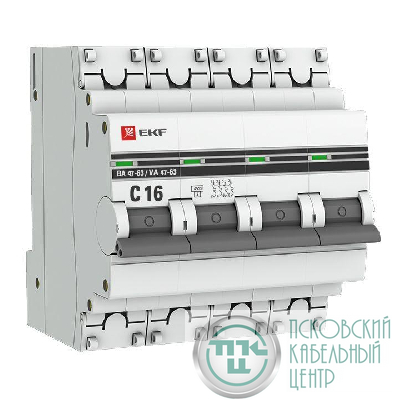 Выключатель автоматический модульный 4п C 16А 4.5кА ВА 47-63 PROxima EKF mcb4763-4-16C-pro