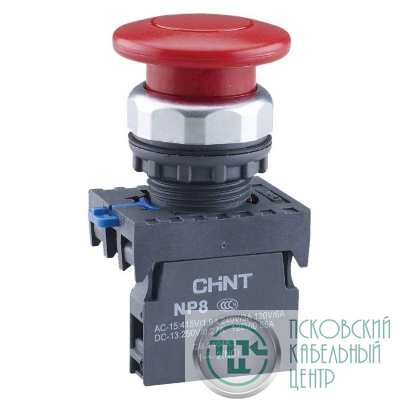 Кнопка "Грибок" NP8-11M/14 d40мм 1НО+1НЗ IP65 с самовозвратом красн. (R) CHINT 667265