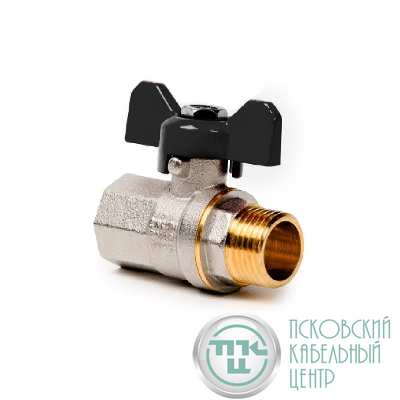 Кран шаровой ручка бабочка латунь внутр./наружн. резьба 1 1/4дюйм PN40 еврослот никель RTP 43354