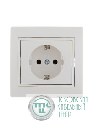 Розетка 1-м СП Mira 16А IP20 с заземл. с бел. вставкой керамика бел. LEZARD 701-0202-122