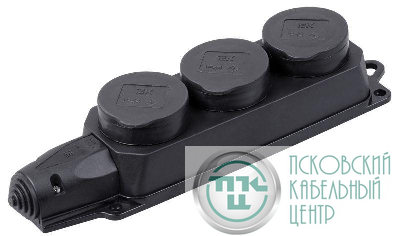 Колодка удлинителя 3-м IP44 Омега РБ33-1-0м с защ. крышкой каучук IEK PKR61-016-2-K02