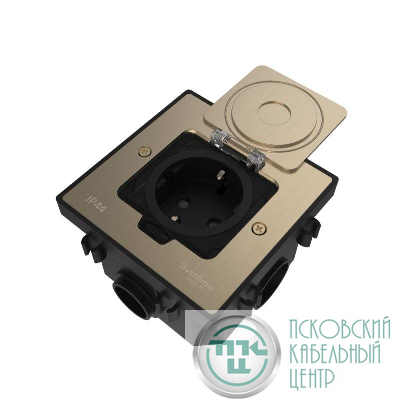 Лючок MultiDesk MDK21 с розеткой 2P+E 16А 250В IP44 с монтажной коробкой для бетонных полов никель SE MDK21202NC