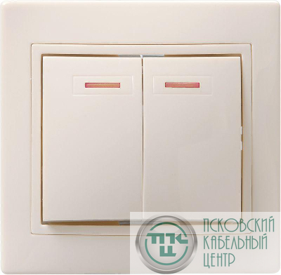 Выключатель 2-кл. СП КВАРТА с инд. 10А IP20 ВС10-2-1-ККм крем. ИЭК EVK21-K33-10-DM