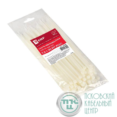 Хомут кабельный 3.6х180 нейл. бел. (уп.100шт) EKF plc-c-3.6x180