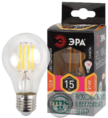 Лампа светодиодная филаментная F-LED A60-15W-827-E27 A60 15Вт груша E27 тепл. бел. ЭРА Б0046981