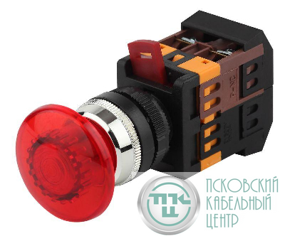 Кнопка AELA-22 "Грибок" d22мм 1з+1р неон/240В BBG20-AELA-K04E красн. ЭРА Б0045630