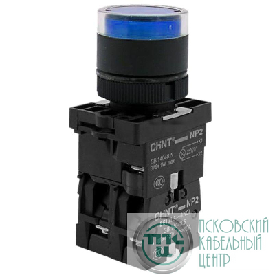 Кнопка управления NP2-BW3665 плоская 1НО+1НЗ AC/DC230В (LED) IP40 (R) син. CHINT 575725