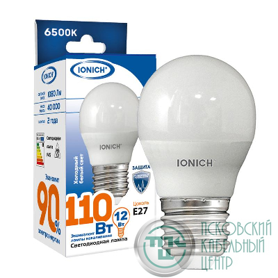 Лампа светодиодная G45 12Вт шар 6500К E27 1080лм 230В IONICH 1629
