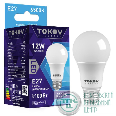 Лампа светодиодная 12Вт А60 6500К Е27 176-264В TOKOV ELECTRIC TKE-A60-E27-12-6.5K