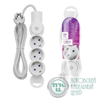 Удлинитель 3х2м с заземл. 10А IP20 ПВС 3х0.75 с выкл. защ. шторки REV 32007 6