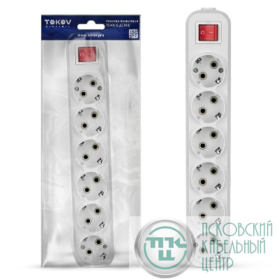 Колодка удлинителя 6-м 16А с заземл. с выкл. АБС-пластик бел. TOKOV ELECTRIC TKE-C01-KU6-ZV