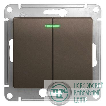 Выключатель 2-кл. СП Glossa 10А IP20 (сх. 5а) 10AX с подсветкой механизм шоколад. SE GSL000853