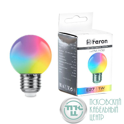 Лампа светодиодная LB-37 1Вт G45 шар матовая E27 230В RGB плавная смена цвета FERON 38116