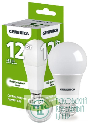 Лампа светодиодная A60 12Вт грушевидная 4000К E27 230В GENERICA LL-A60-12-230-40-E27-G