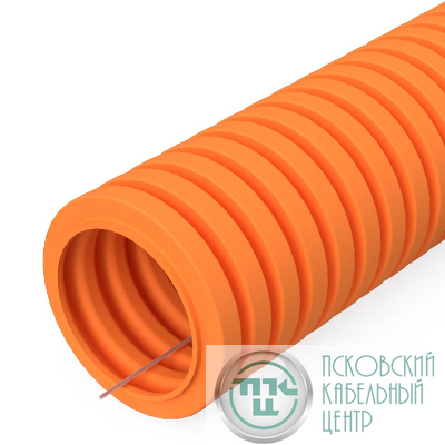 Труба гофрированная ПВХ легкая d20мм с протяжкой 350 Н оранж. (уп.100м) Промрукав PR01.0131