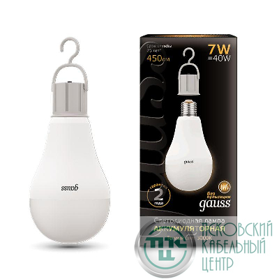 Лампа светодиодная Black 7Вт A60 3000К тепл. бел. E27 450лм Li-Ion аккум. GAUSS 102402107