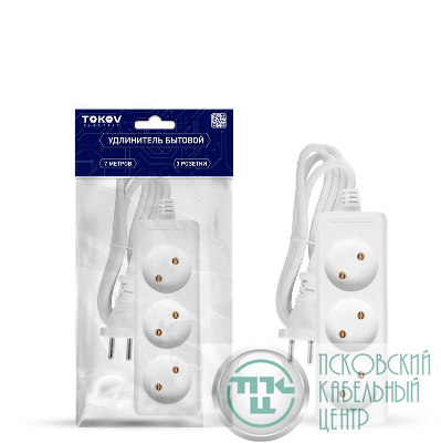 Удлинитель 3х7м без заземл. 10А 2х0.75 TOKOV ELECTRIC TKE-C01-BU3-7-075