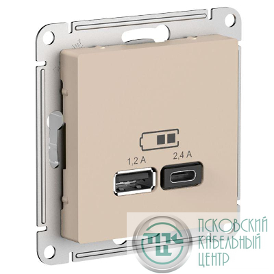 Розетка USB AtlasDesign тип A+C 5В/2.4А 2х5В/1.2А механизм песочн. SE ATN001239