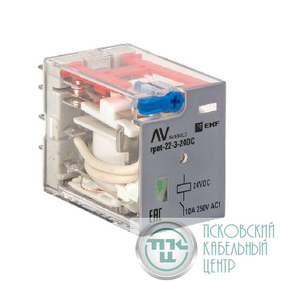 Реле промежуточное RPAt 22/3 10А 24В DC с кнопкой и мех. индикацией AVERES EKF rpat-22-3-24DC